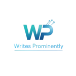 writes prominently logo